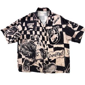 Domrebel Shirt Mens M Checkmate Camp Collar Rebel Mickey Mouse Montreal Artist